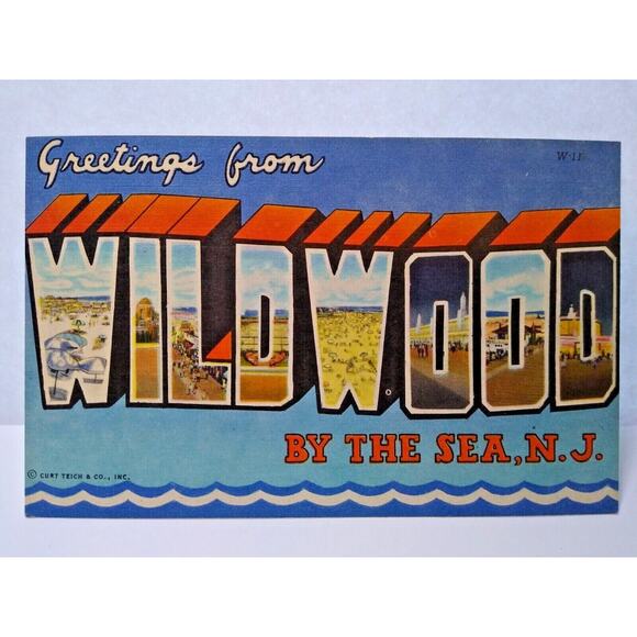 Greetings From Wildwood By The Sea New Jersey Postcard Large Letter Beach Town - Picture 1 of 2